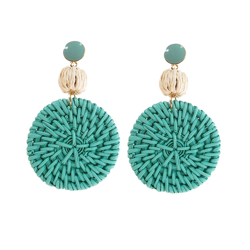 5 pairs Holiday Rattan Earrings For Women Spring And Summer Raffia Woven Earrings Temperament Earrings