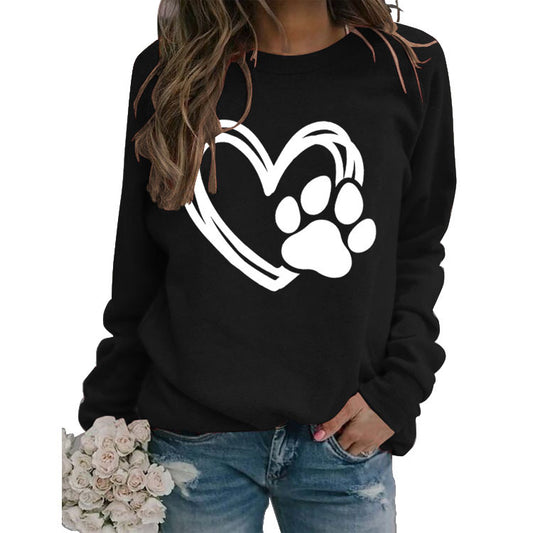 Pullover Round Neck Simple Shirt Long Sleeve Printed Loose Hoodie