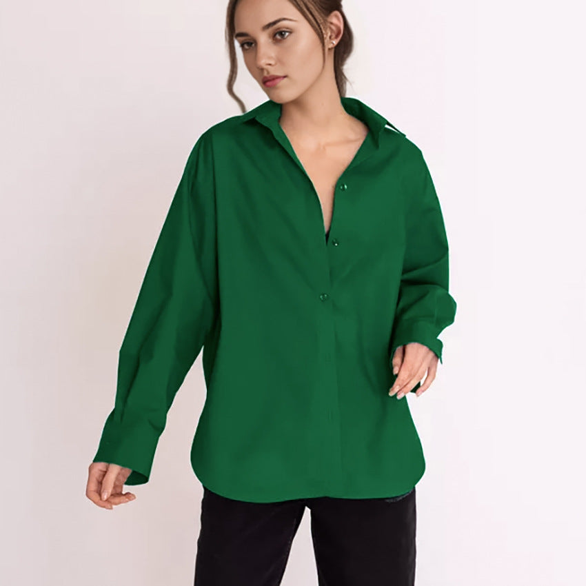 Spring Fashion Wildberries Loose Simple Commuter Lapel Long Sleeve Solid Color Shirt Simple Women's Wear