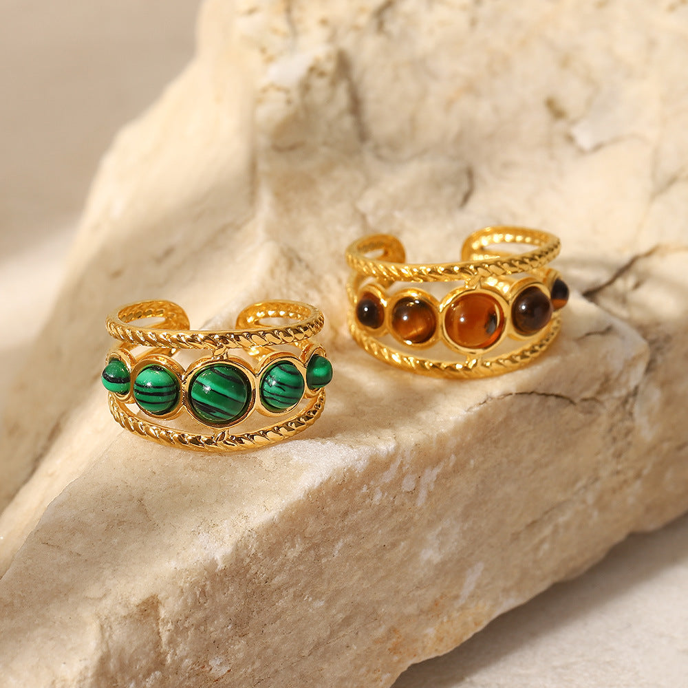 5pcs Women's Fashion Fashion New Style Rings Five Green Peacock Stone/Tiger's Eye Stone Hollow Ring