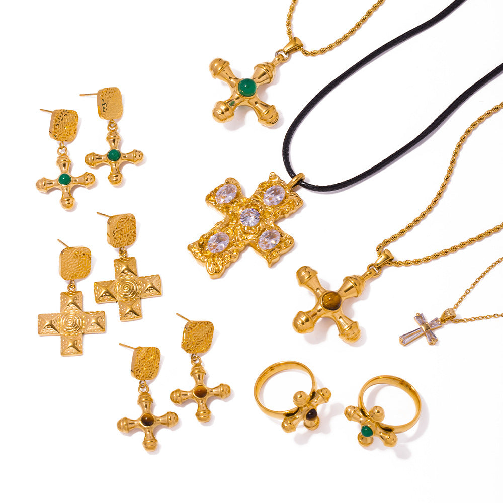 5 pcs Popular Necklace 18K Gold Plated Stainless Steel Cross Combination Pendant Necklace For Women