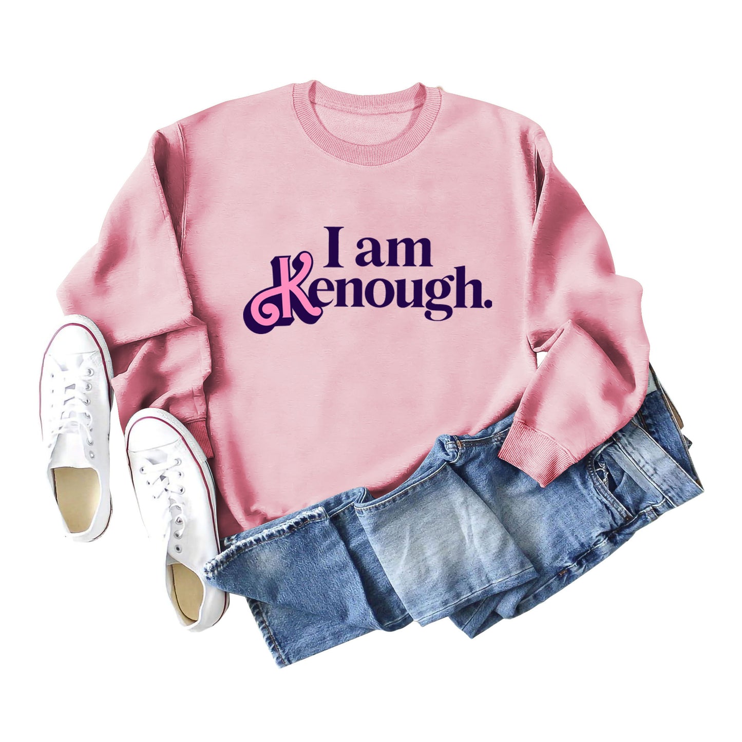 I Am Kenough Letter-Printed Hoodie Autumn And Winter Women's Fashion Loose Long-Sleeved Casual Top