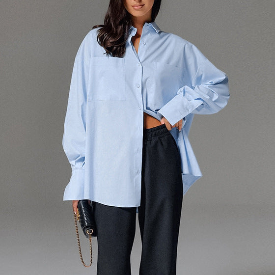 Cotton Blue Lapel Loose Commuter Women's Shirt Spring And Summer New Fashion Women's Top