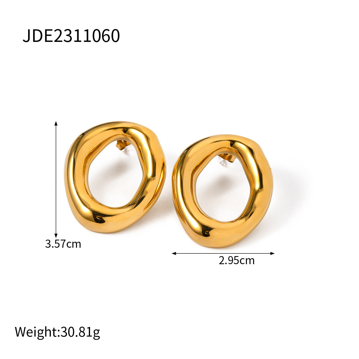 5pcs New 18K Gold Stainless Steel Cutout Oval Cutout Earrings Stainless Steel Jewelry Fashion Personality Ladies