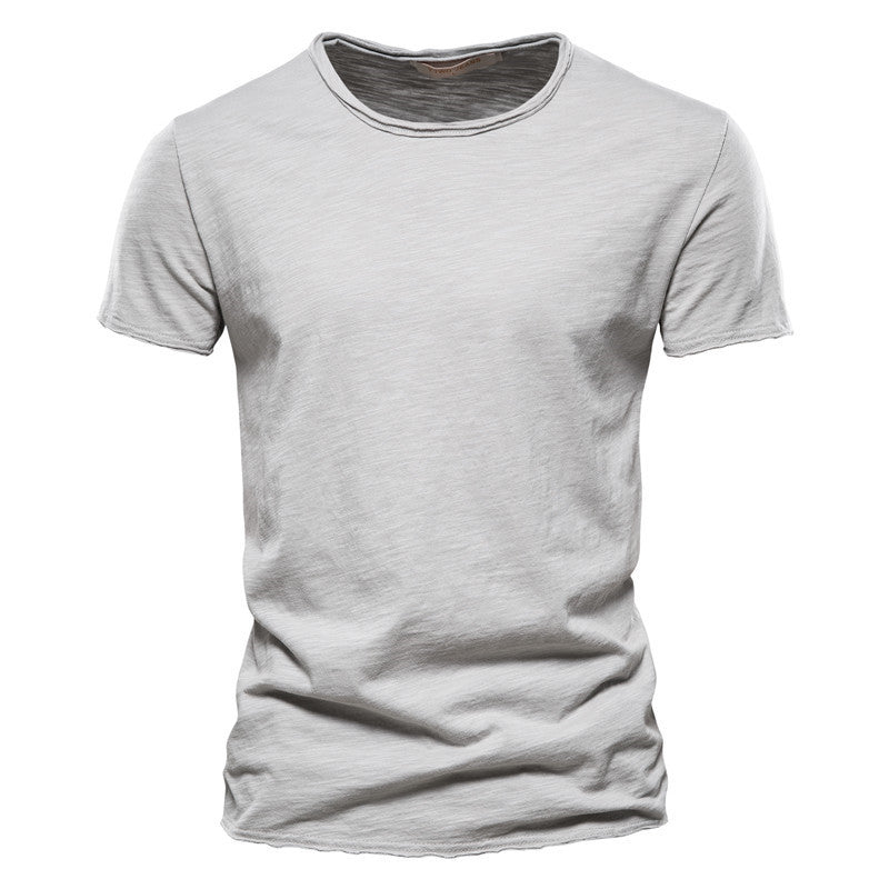 Summer Men's New Solid Color Bamboo Cotton V-neck Short-sleeved T-shirt Cotton Hot Selling Men's Wear