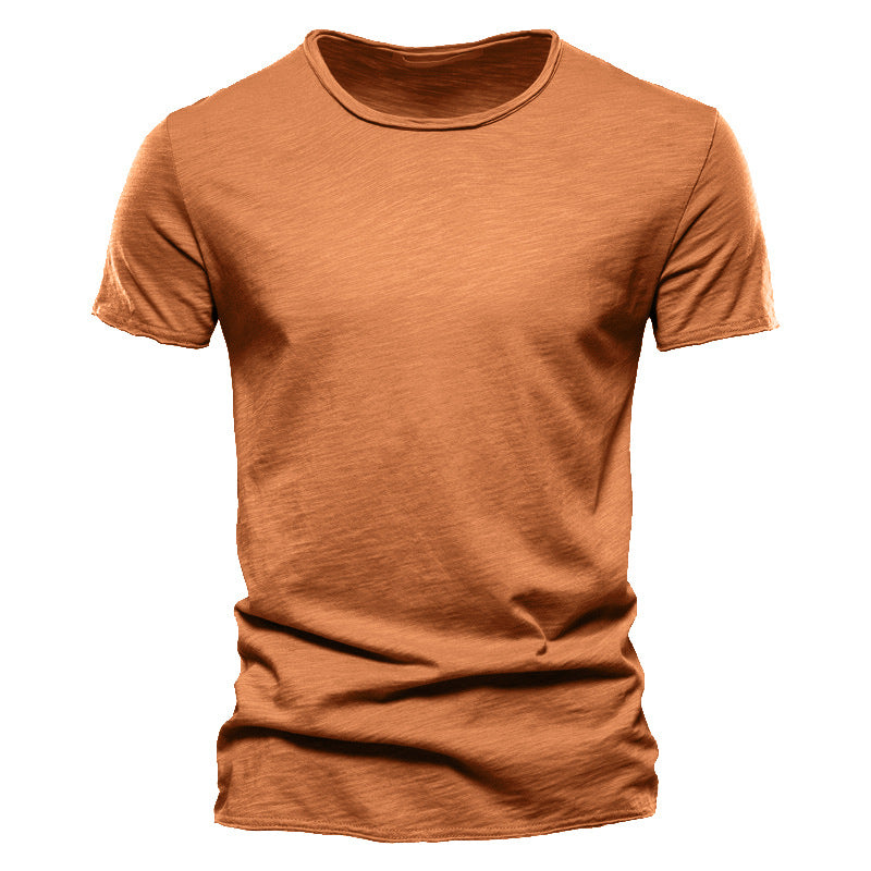 Summer Men's New Solid Color Bamboo Cotton V-neck Short-sleeved T-shirt Cotton Hot Selling Men's Wear