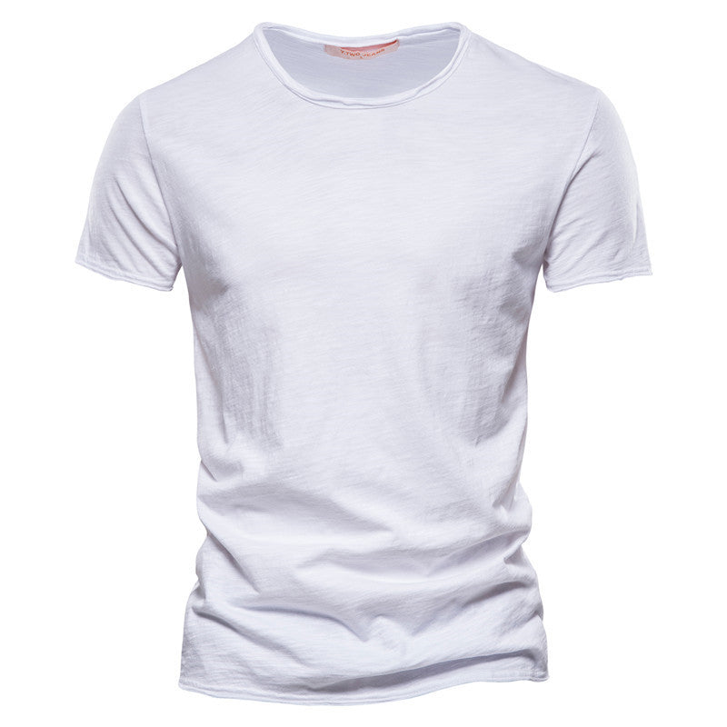 Summer Men's New Solid Color Bamboo Cotton V-neck Short-sleeved T-shirt Cotton Hot Selling Men's Wear