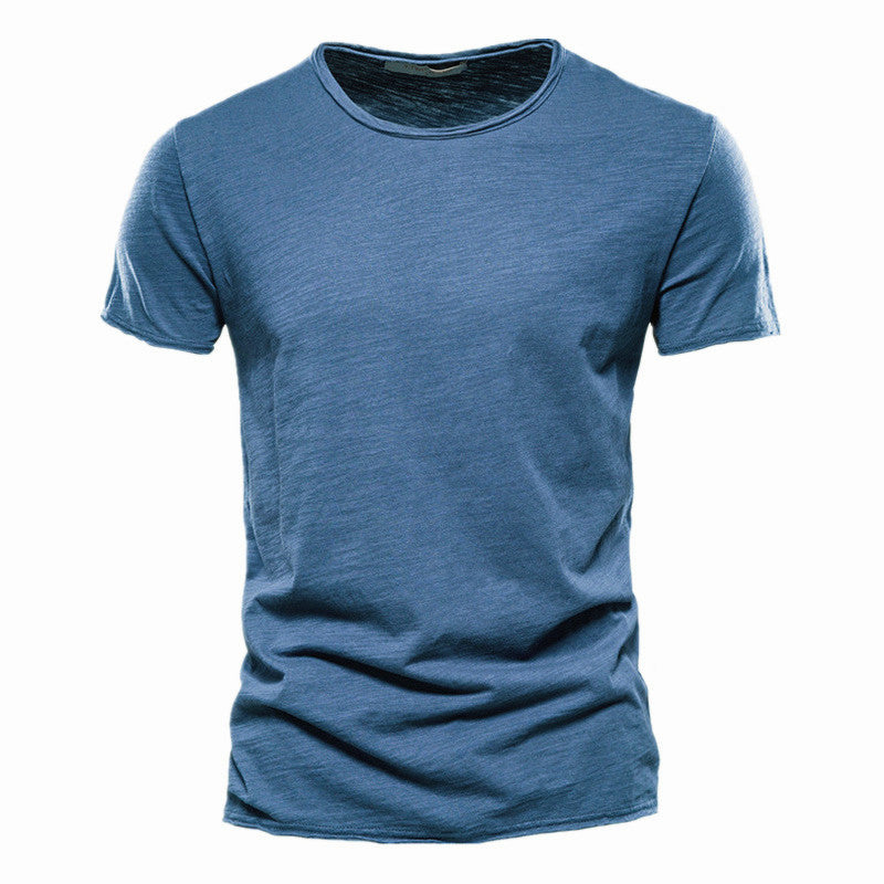 Summer Men's New Solid Color Bamboo Cotton V-neck Short-sleeved T-shirt Cotton Hot Selling Men's Wear