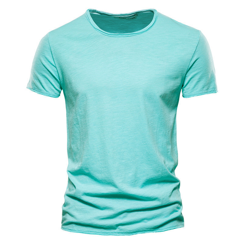 Summer Men's New Solid Color Bamboo Cotton V-neck Short-sleeved T-shirt Cotton Hot Selling Men's Wear