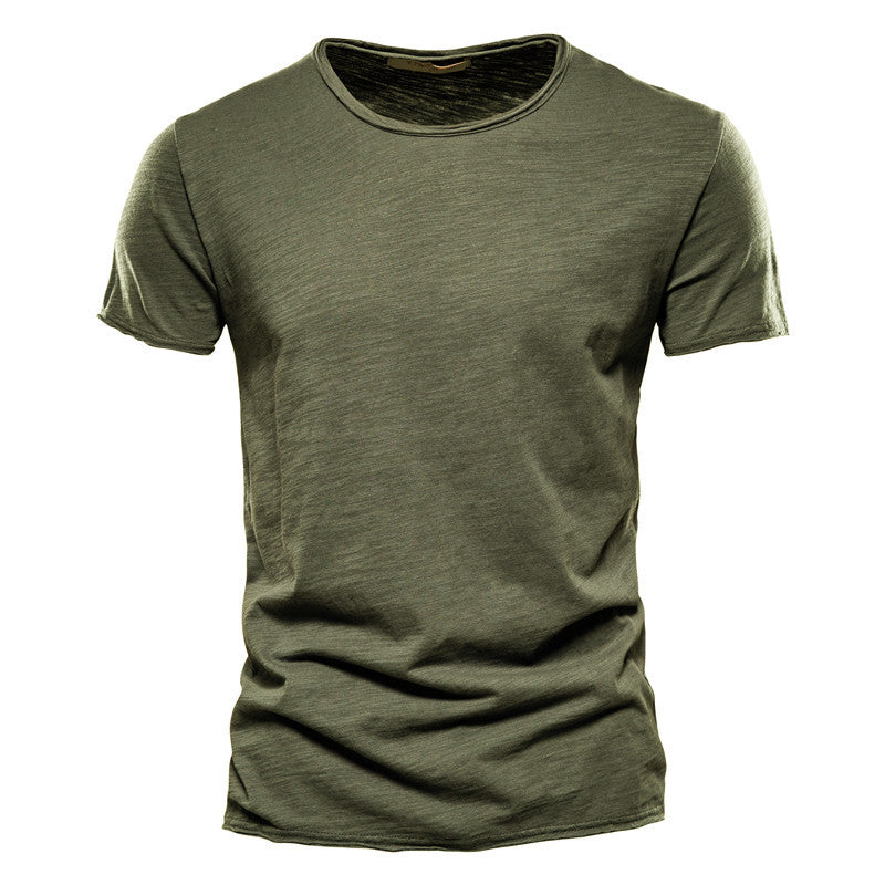 Summer Men's New Solid Color Bamboo Cotton V-neck Short-sleeved T-shirt Cotton Hot Selling Men's Wear