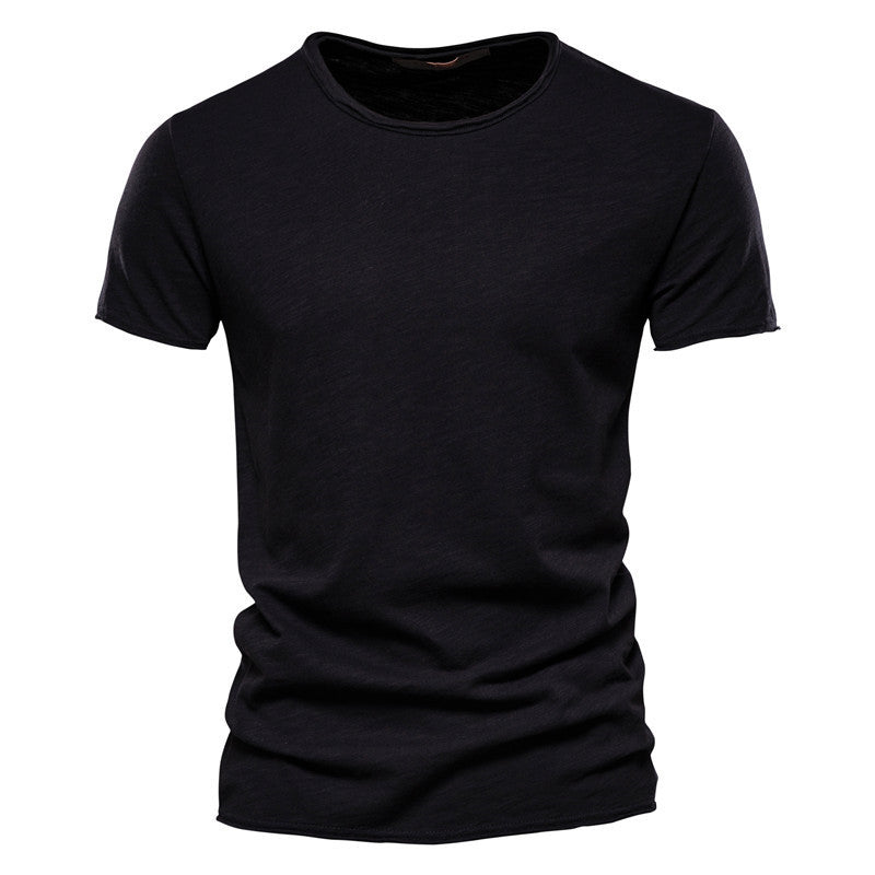 Summer Men's New Solid Color Bamboo Cotton V-neck Short-sleeved T-shirt Cotton Hot Selling Men's Wear