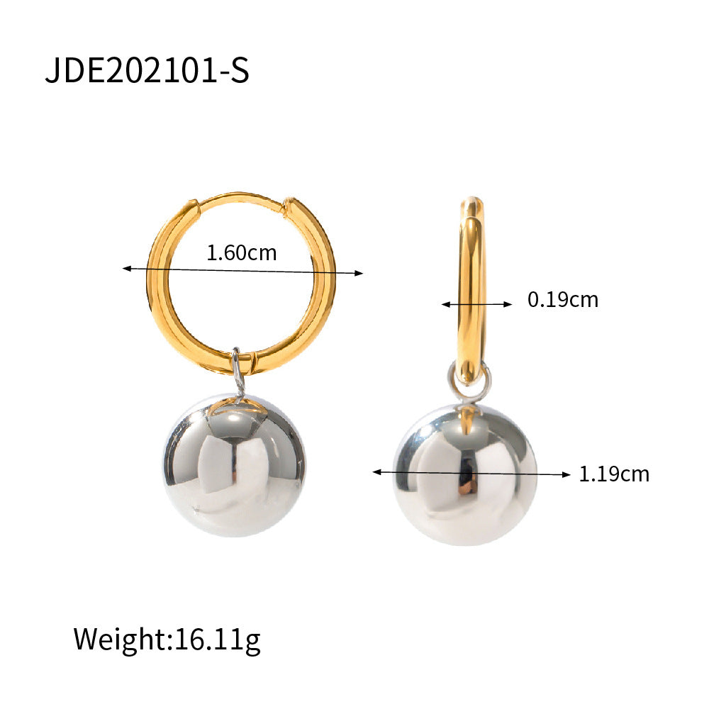 5pcs Fashion New 18K Gold Stainless Steel Earrings Gold Ball Pendant Titanium Steel Earrings Personality All Matching Earrings Jewelry Women