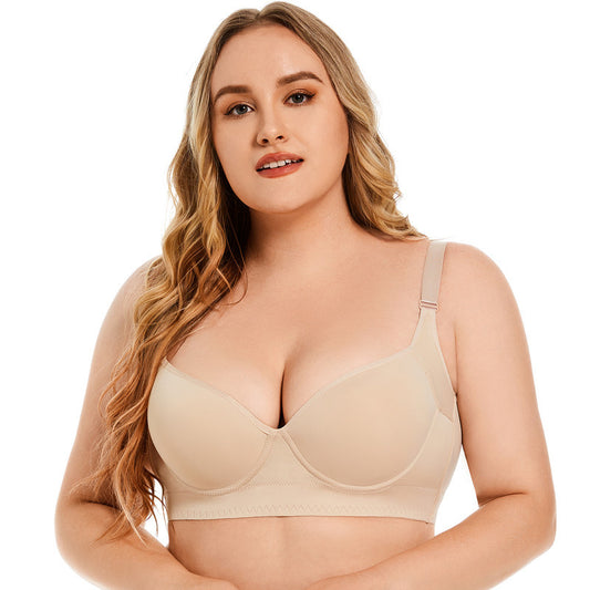 Plus-Size Smooth Sexy Underwear Women Pull Up A Pair Of Anti-Sag Underwire Bra Deep V Bra