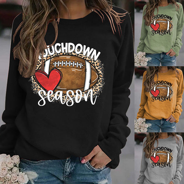 Simple Pullover Round Neck Top T-Shirt Touchdown Printed Loose Hoodie