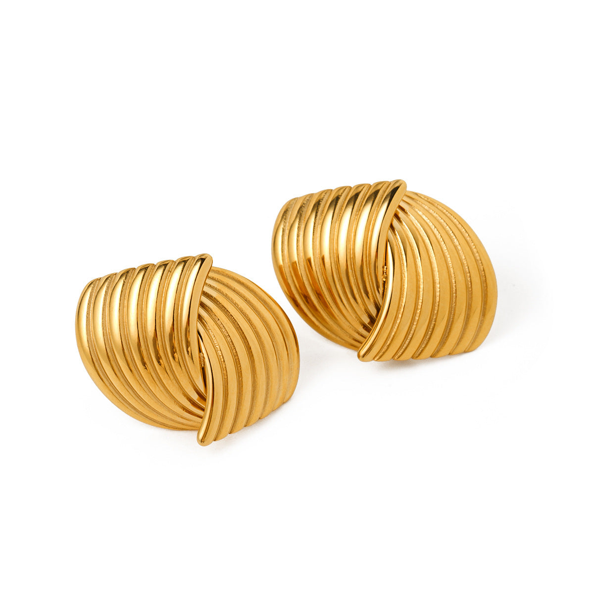 5pcs Compact Gold Stud Fashion Personality 18K Gold Stainless Steel Striped Grain Staggered Stud Earrings