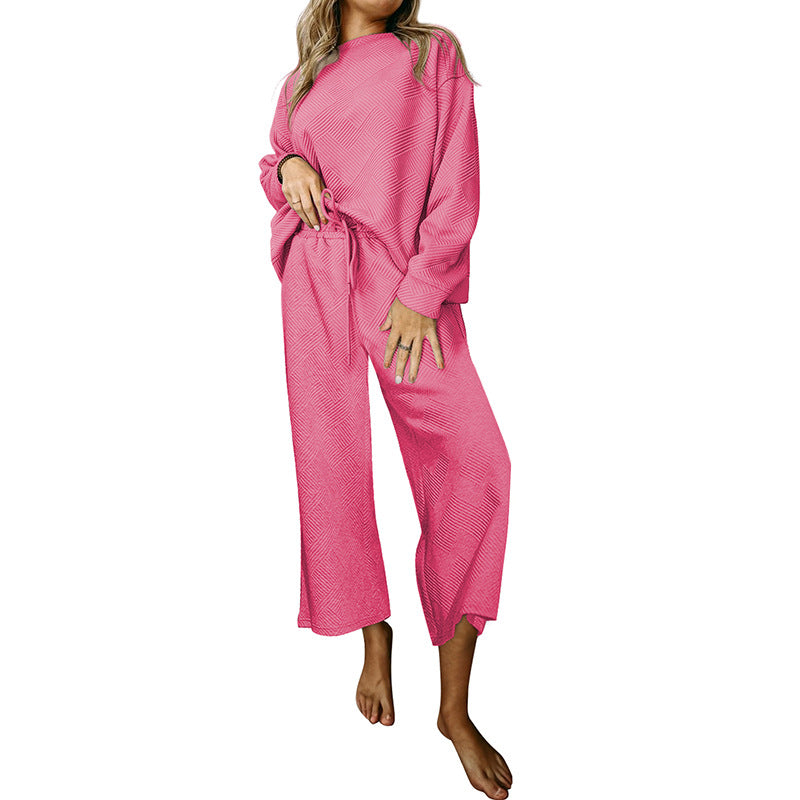 Loose Simple Solid Color Leisure Suit For Women New Texture Pull Rope Sportswear Women