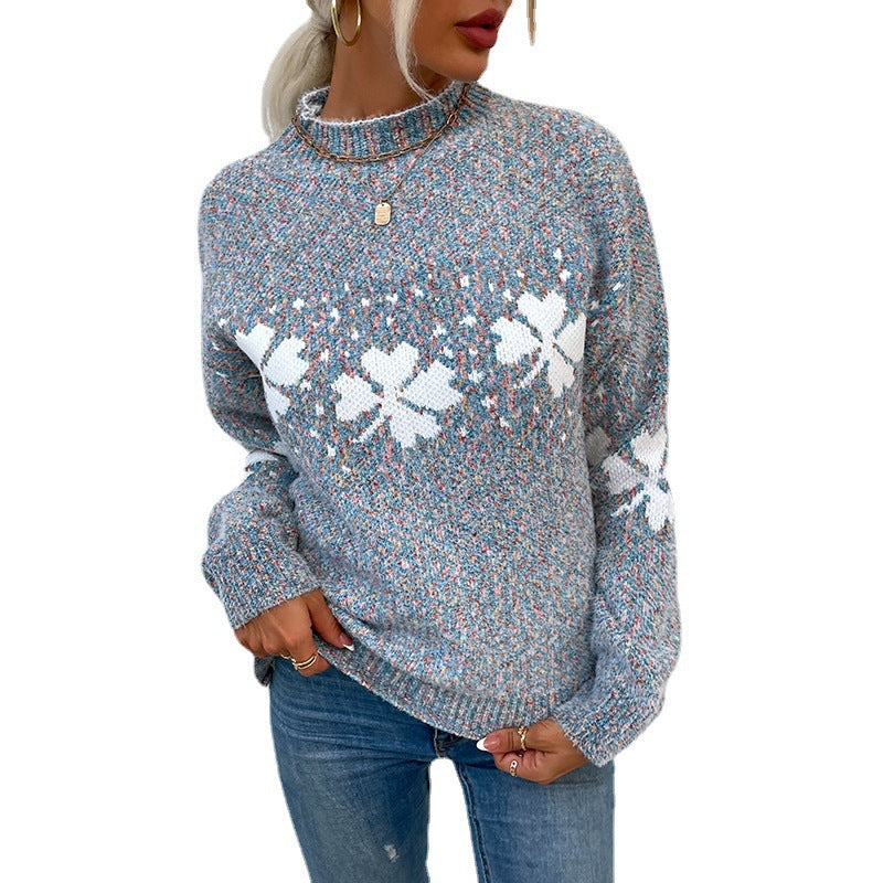 Autumn And Winter New Christmas Sweater Women Leisure Women's Half-Neck Snowflake Knitwear Thickened