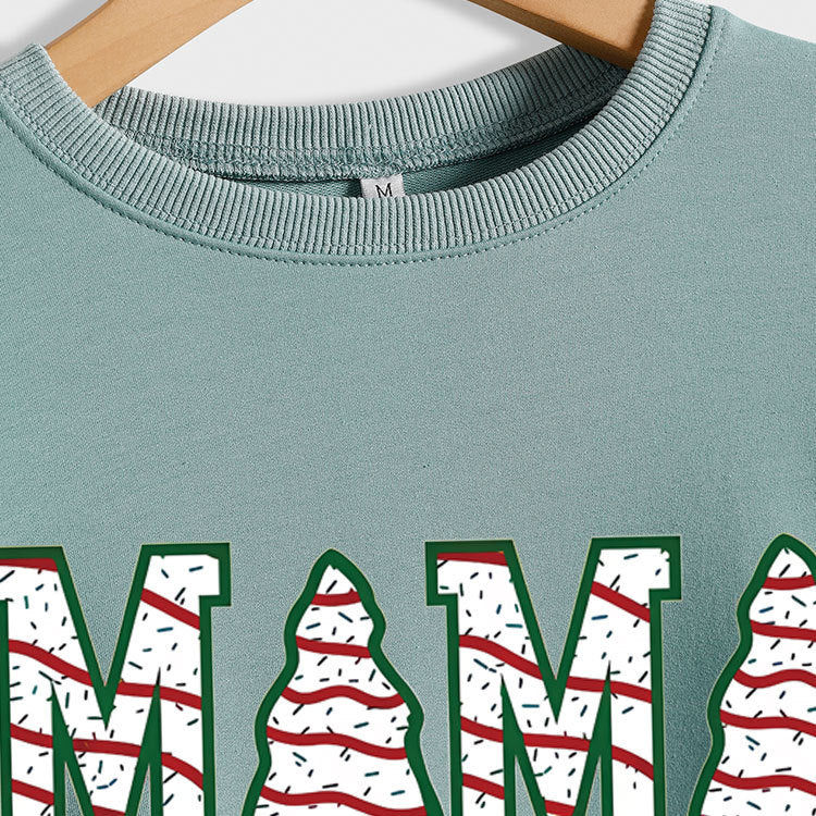 Fashion Crew-Neck Hoodie Mama Letter Christmas Tree Long Sleeve Blouse