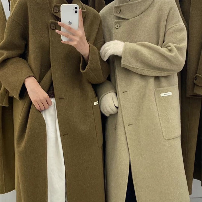 Autumn And Winter Stand Collar East Gate Big Pocket Long Long Wool Double-Sided Wool Coat Women's Coat Top