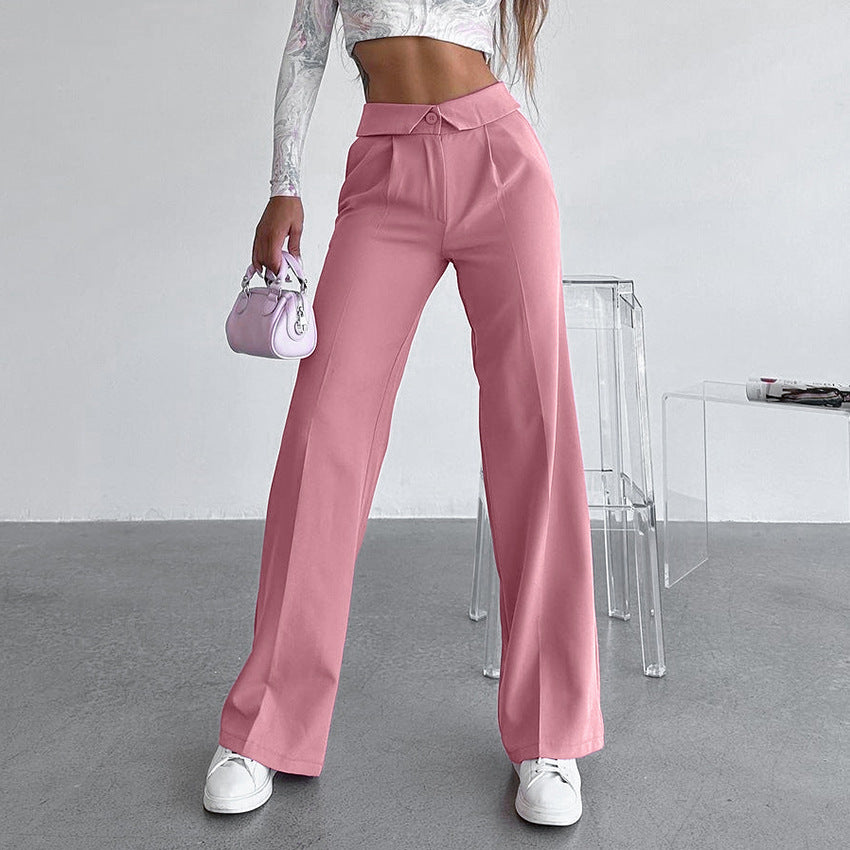 Sexy Temperament Casual Pants With Fashion Solid Color Mid-Waist Broadfoot Pants Autumn Simple Commuter Women's Wear