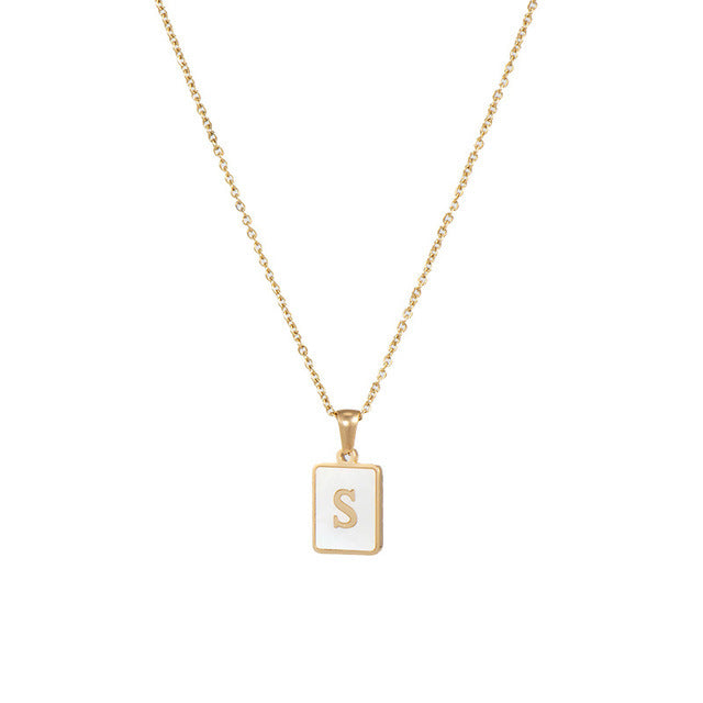 5pcs 18K Gold Stainless Steel Letter A-Z Necklace Ornament White Shell Letter Pendant Necklace For Women