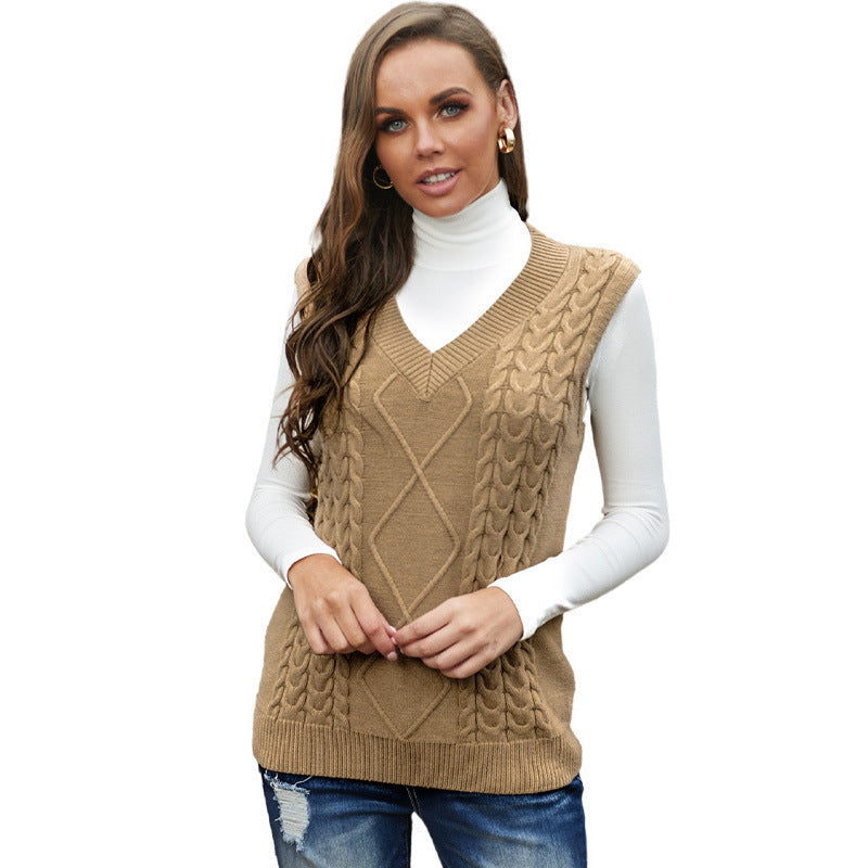 Winter New Solid Color Women's Vest Sweater Long Sleeveless Top Sweater