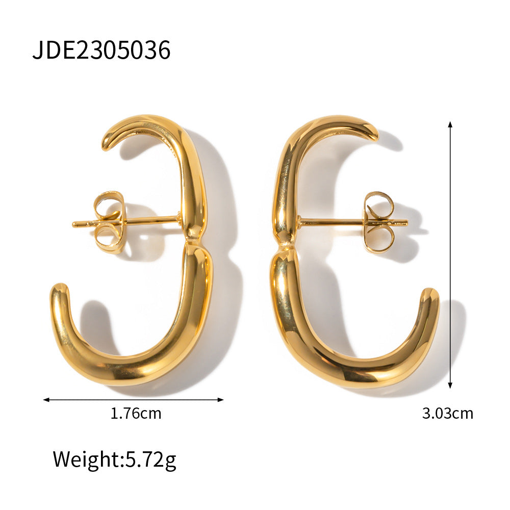 5pcs 18K Gold Stainless Steel Geometric Curve Earrings Do Not Fade Polished Earrings Women Fashion Accessories