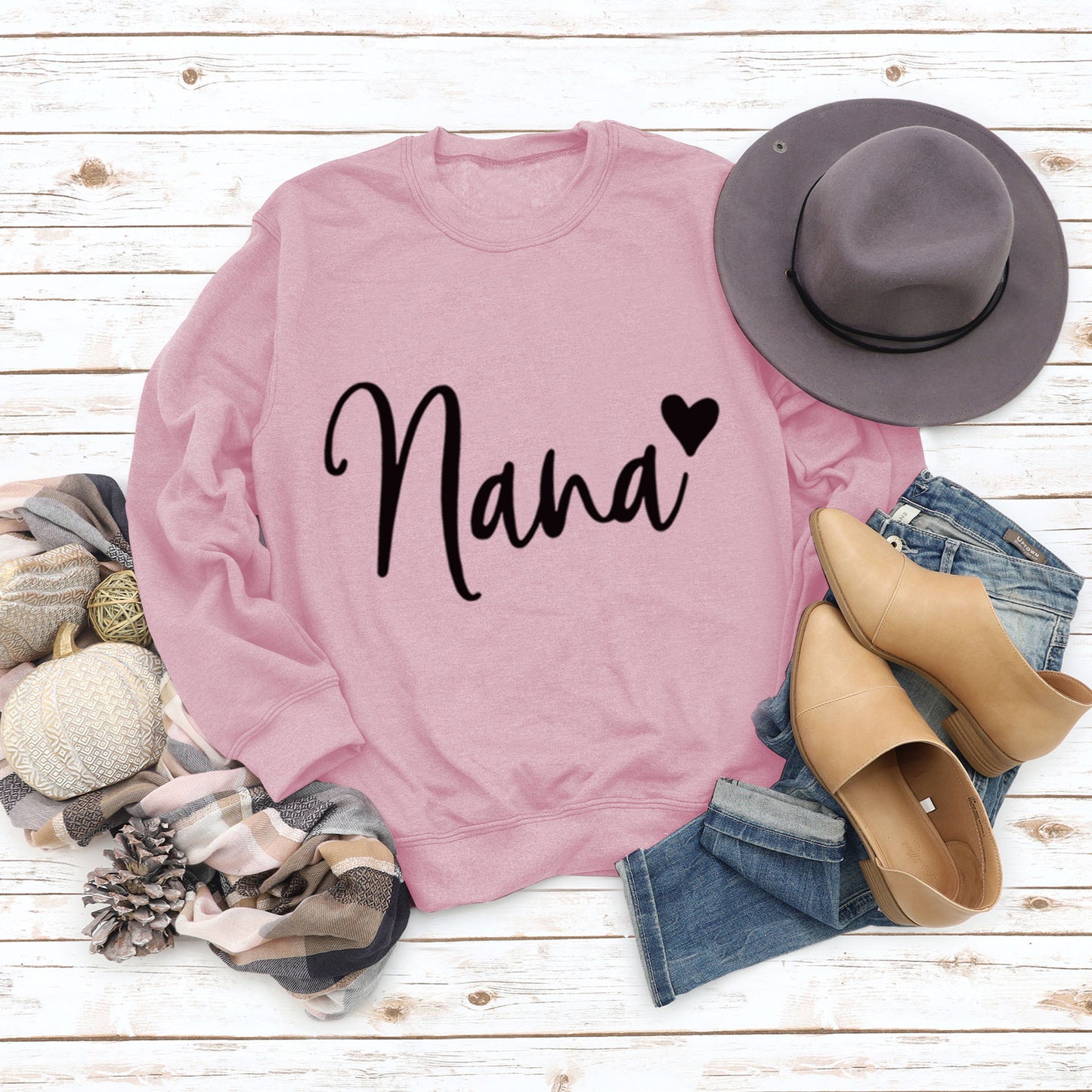 Nana Love Letter Printed Round Neck Long Sleeve Loose Plus Size Hoodie