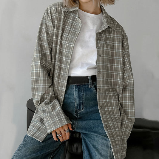 Vintage Classic Plaid Plaid Shirt New Fall Fashion Women's Top