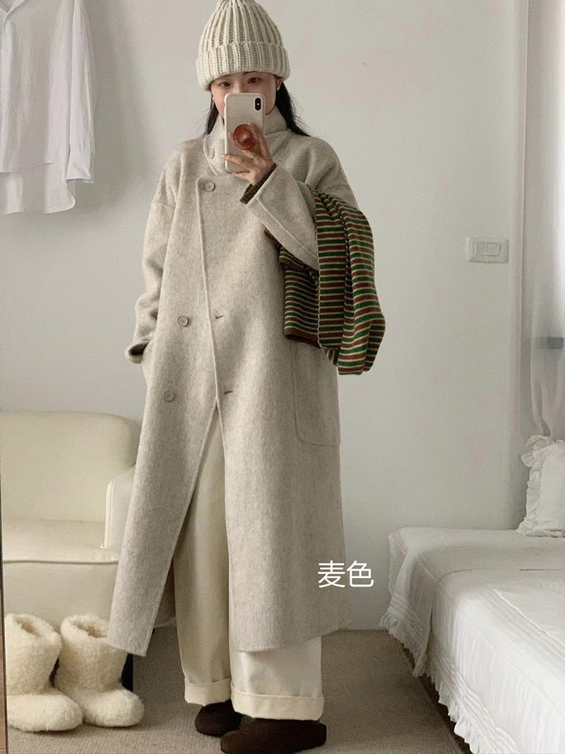 Autumn And Winter Stand Collar East Gate Big Pocket Long Long Wool Double-Sided Wool Coat Women's Coat Top