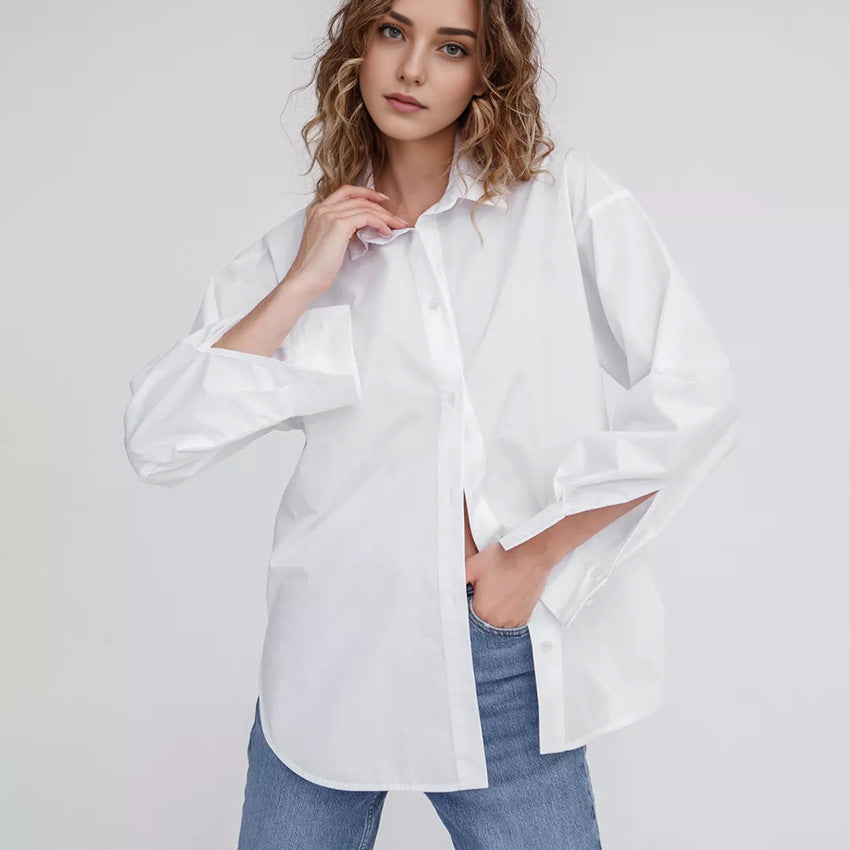 Spring Fashion Wildberries Loose Simple Commuter Lapel Long Sleeve Solid Color Shirt Simple Women's Wear