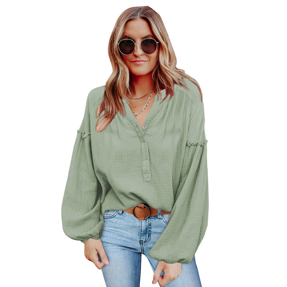 Autumn New Solid Color Long Sleeve Blouse Women's Casual Loose Undershirt