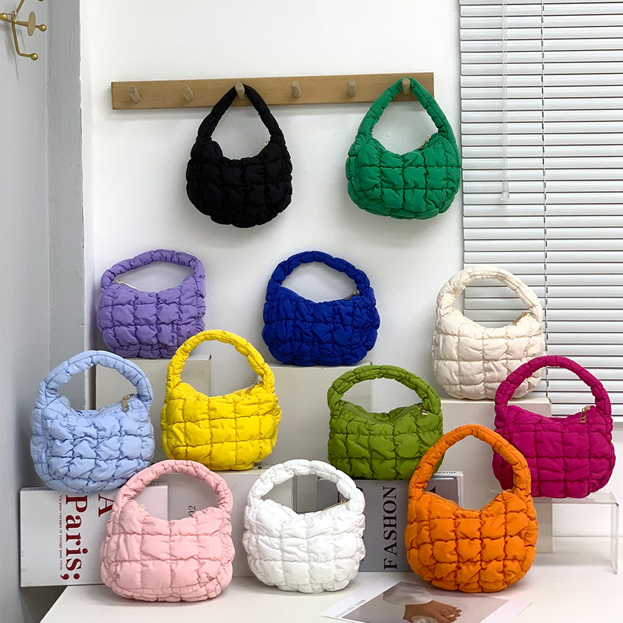 Small Pleated Puff Cloud Bag Women's Candy Plaid Hand Bag Niche Bubble Handbag