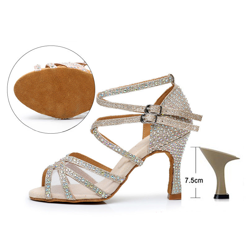 Summer New Diamond Latin Dance Shoes Female Adult Authentic Sandals Professional Soft Soled Dance Shoes High Heels