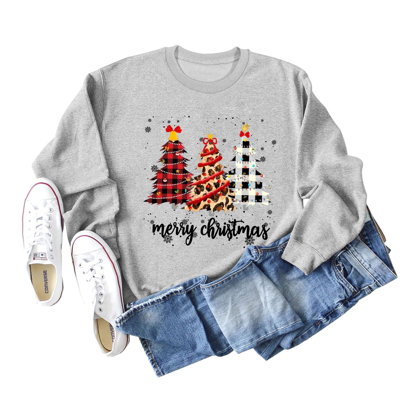 Merry Christmas Tree Round Neck Letter Christmas Long Sleeve Hoodie Woman