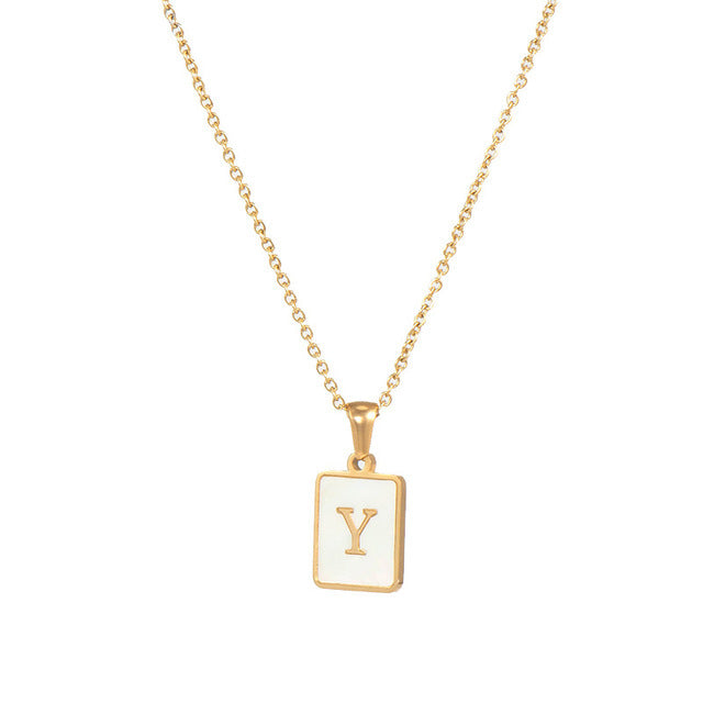 5pcs 18K Gold Stainless Steel Letter A-Z Necklace Ornament White Shell Letter Pendant Necklace For Women