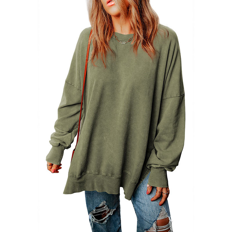 Autumn New Solid Color Pullover Round Neck Hoodie Women Casual Style With Long Meat Long Sleeve Blouse Women