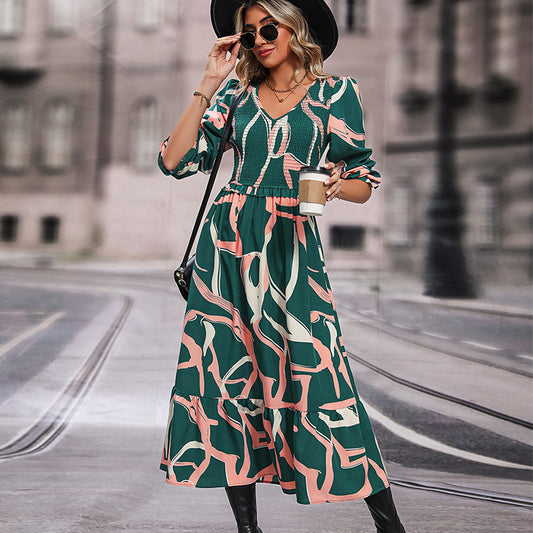 New Autumn New Fashion Women's Printed Long-Sleeved Dress