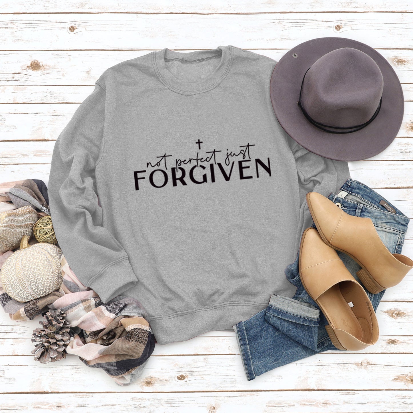 Not Perfect Just Forgiven Fashion Plus Size Long-Sleeved Crew-Neck Hoodie