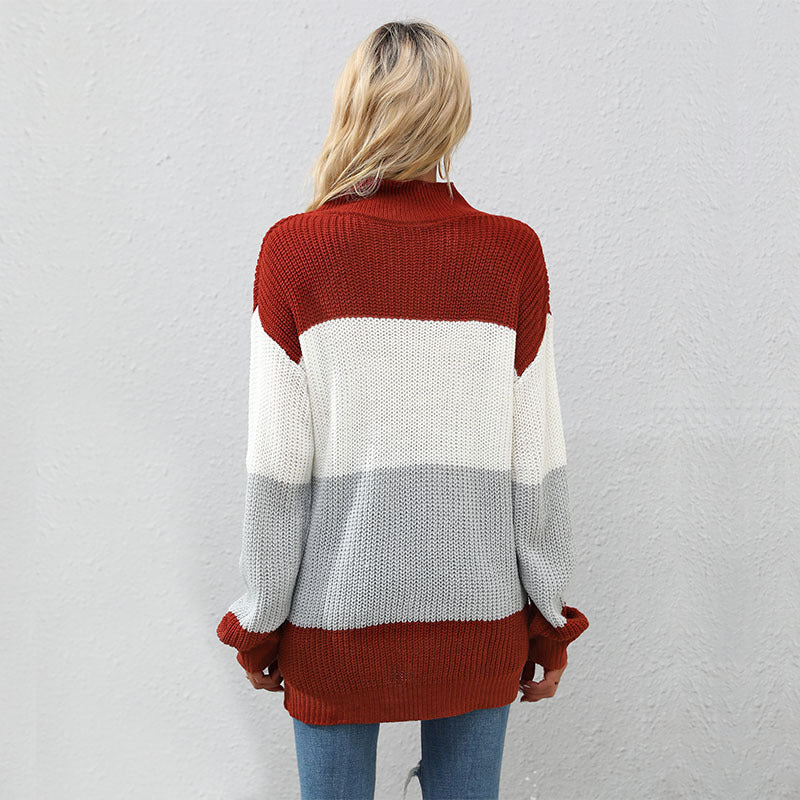 New Autumn And Winter Fashion Women's Long-Sleeved Matching Color In The Long Sweater Casual Women