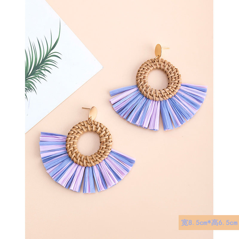 5 pairs Holiday Rattan Earrings For Women Spring And Summer Raffia Woven Earrings Temperament Earrings