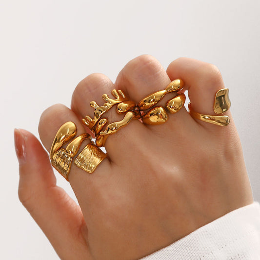 5pcs No Irregular Geometric Lines Ring Female Personality Hip Hop Opening Adjustable Index Finger Ring Couple Ring