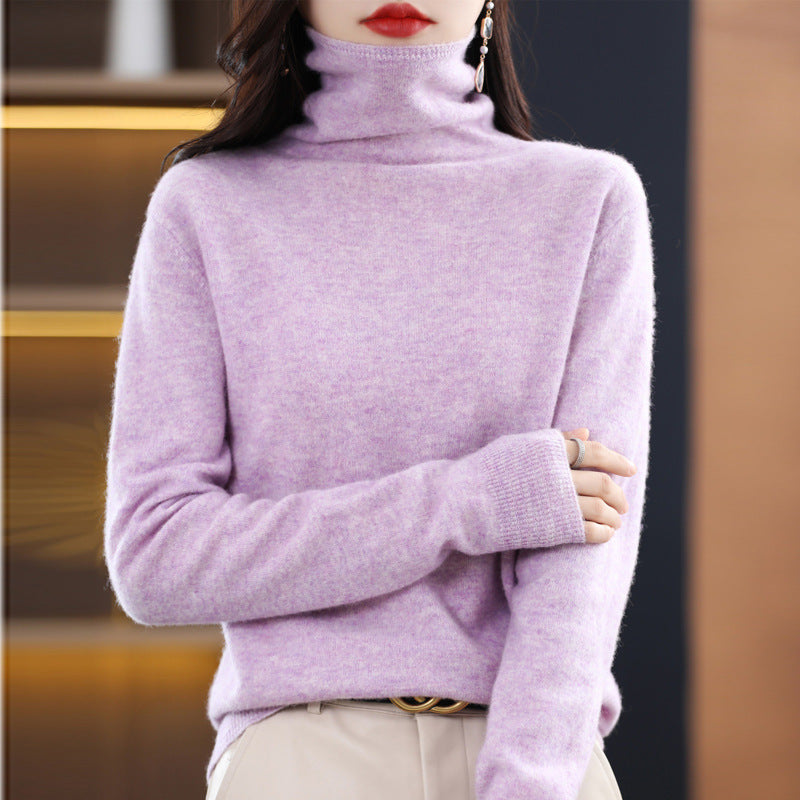 Seamless Pile Neck 100 Woolen Sweater Women's Pullover Knitted Bottom Turtleneck Cashmere Sweater