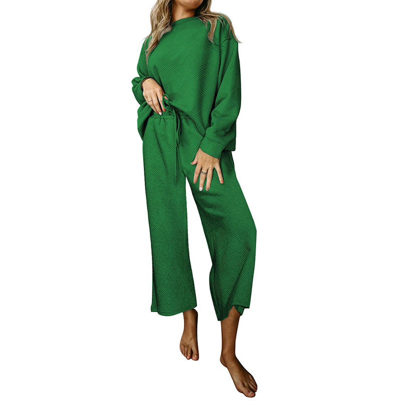 Loose Simple Solid Color Leisure Suit For Women New Texture Pull Rope Sportswear Women