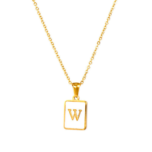 5pcs 18K Gold Stainless Steel Letter A-Z Necklace Ornament White Shell Letter Pendant Necklace For Women