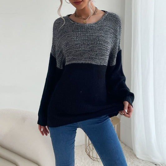 Fashion Women's Long Sleeve Color Matching Sweater Slim Autumn Winter Girl