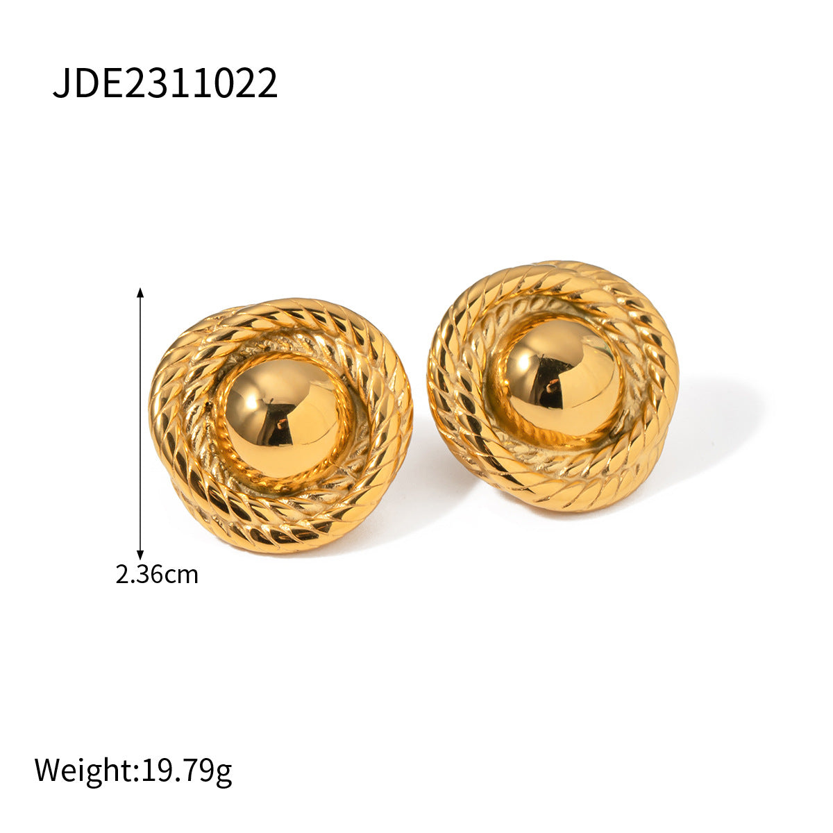 5pcs New 18K Gold Stainless Steel Thread Texture Round Earrings Stainless Steel Jewelry Fashion Personality Ladies