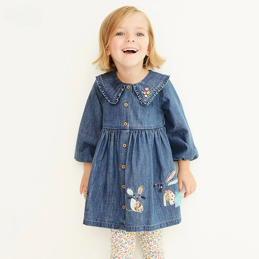 Long Sleeve Girls' Dress Autumn Children's Dress Applique Cotton Children's Dress