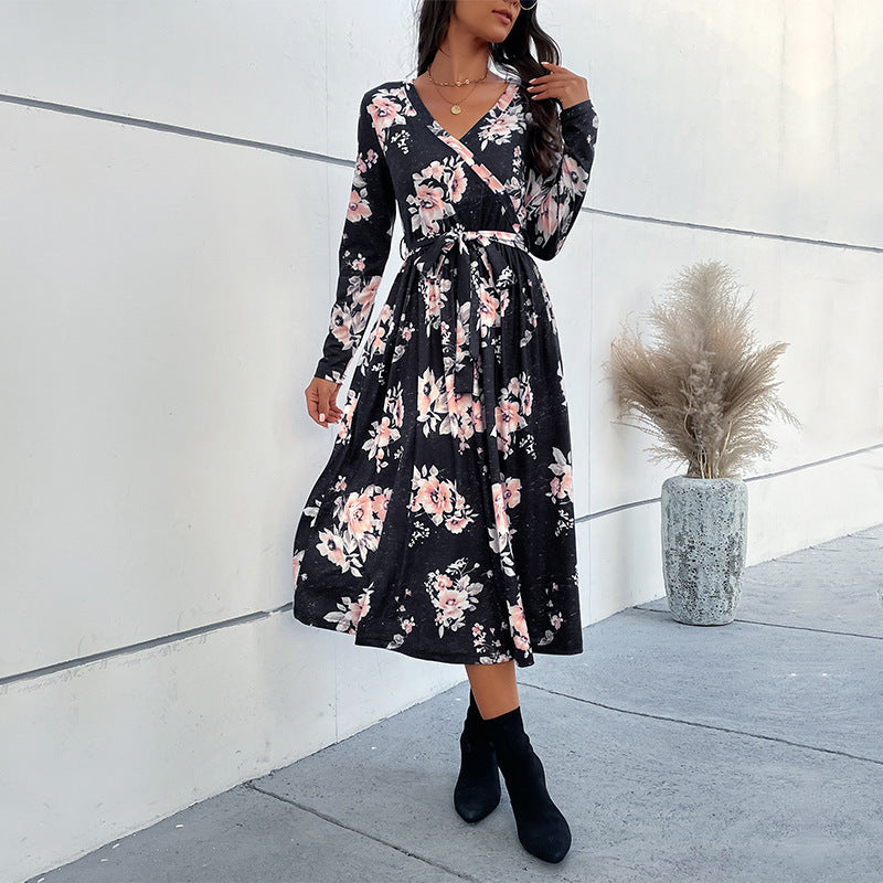 New Women Long-Sleeved Flower Autumn Dress