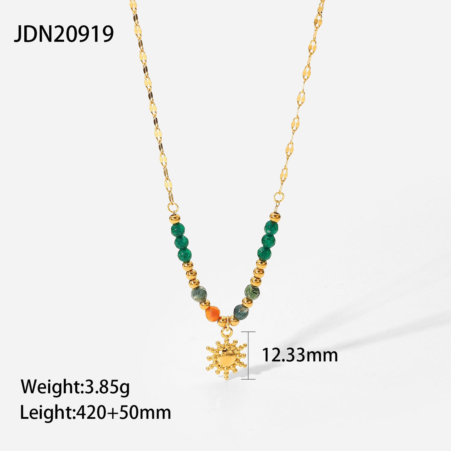 5pcs Stylish Retro Style Natural Stone Pendant Necklace 18K Gold Stainless Steel Sun Pendant Titanium Steel Collar Female